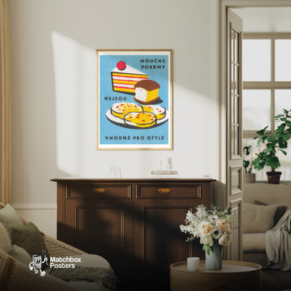 Czech Sweets - vintage matchbox label print - living room mockup