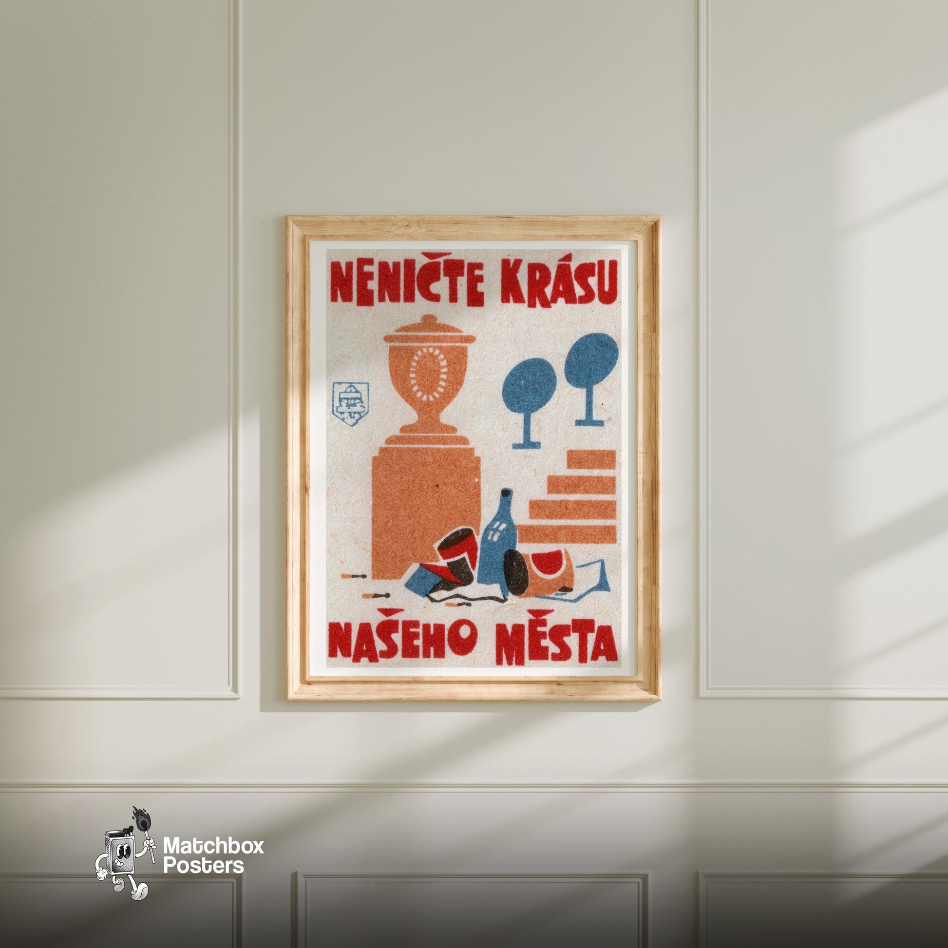 Don't Destroy City Beauty - vintage matchbox label print - bedroom mockup