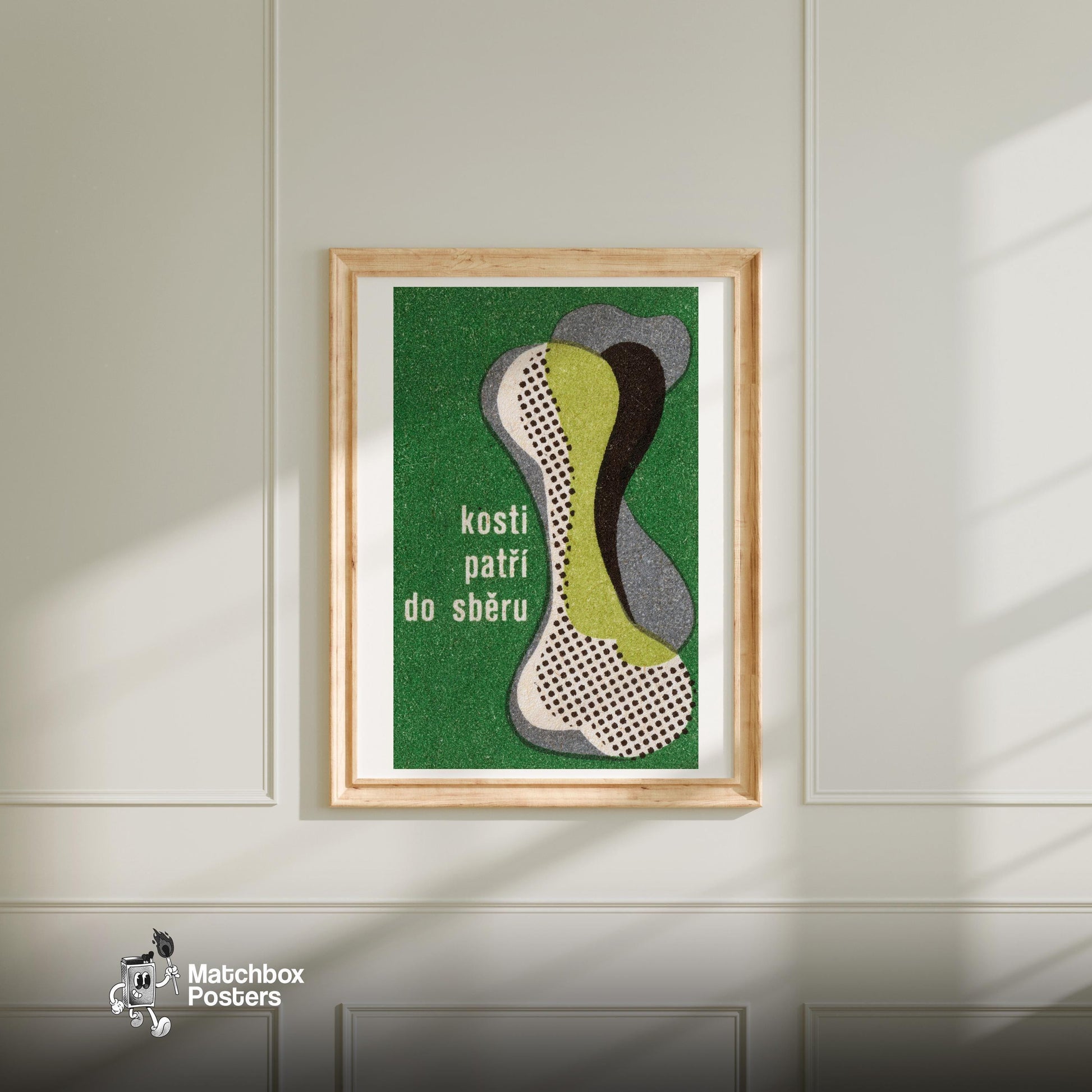 Bones Belong in the Museum - vintage matchbox label print - bedroom mockup