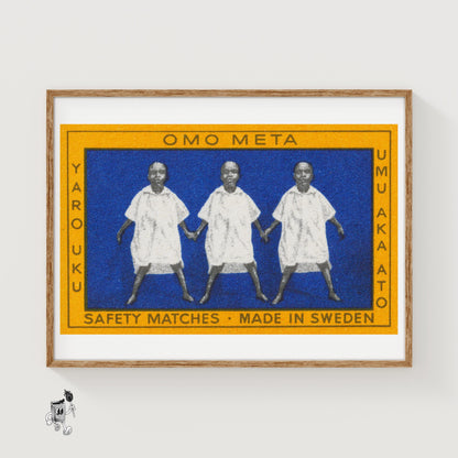 Children Holding Hands - vintage matchbox label print