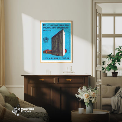10 Years of The Construction Industry - vintage matchbox label print - living room mockup