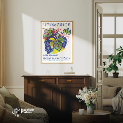 Grapes - vintage matchbox label print - living room mockup