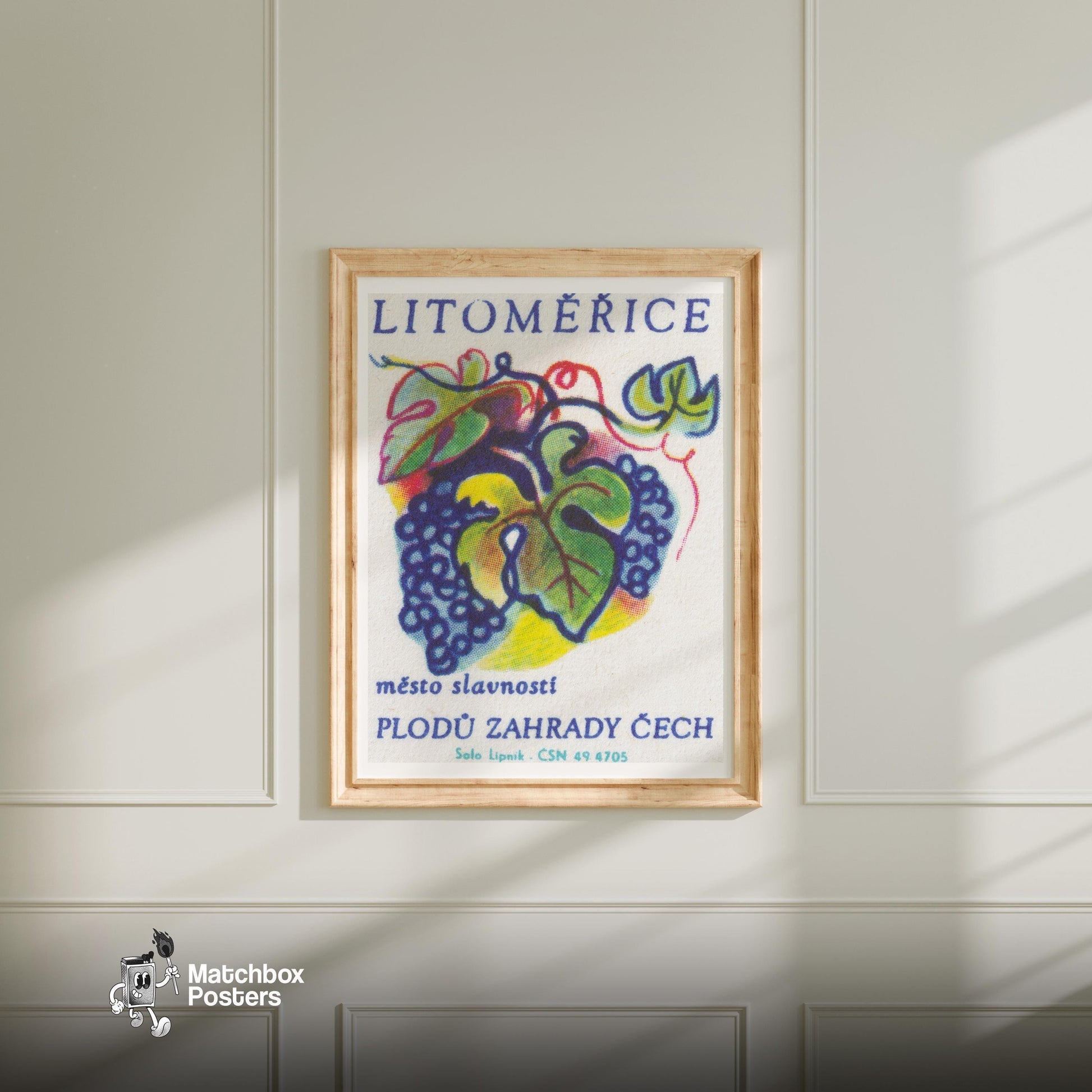 Grapes - vintage matchbox label print - bedroom mockup