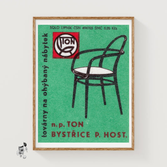 Black Modern Chair - vintage matchbox label print