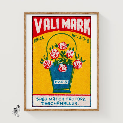 Basket of Flowers - vintage matchbox label print