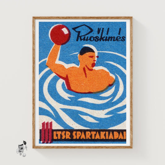 Water Polo - vintage matchbox label print