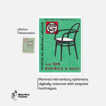 Black Modern Chair - vintage matchbox label print - framed wall art preview