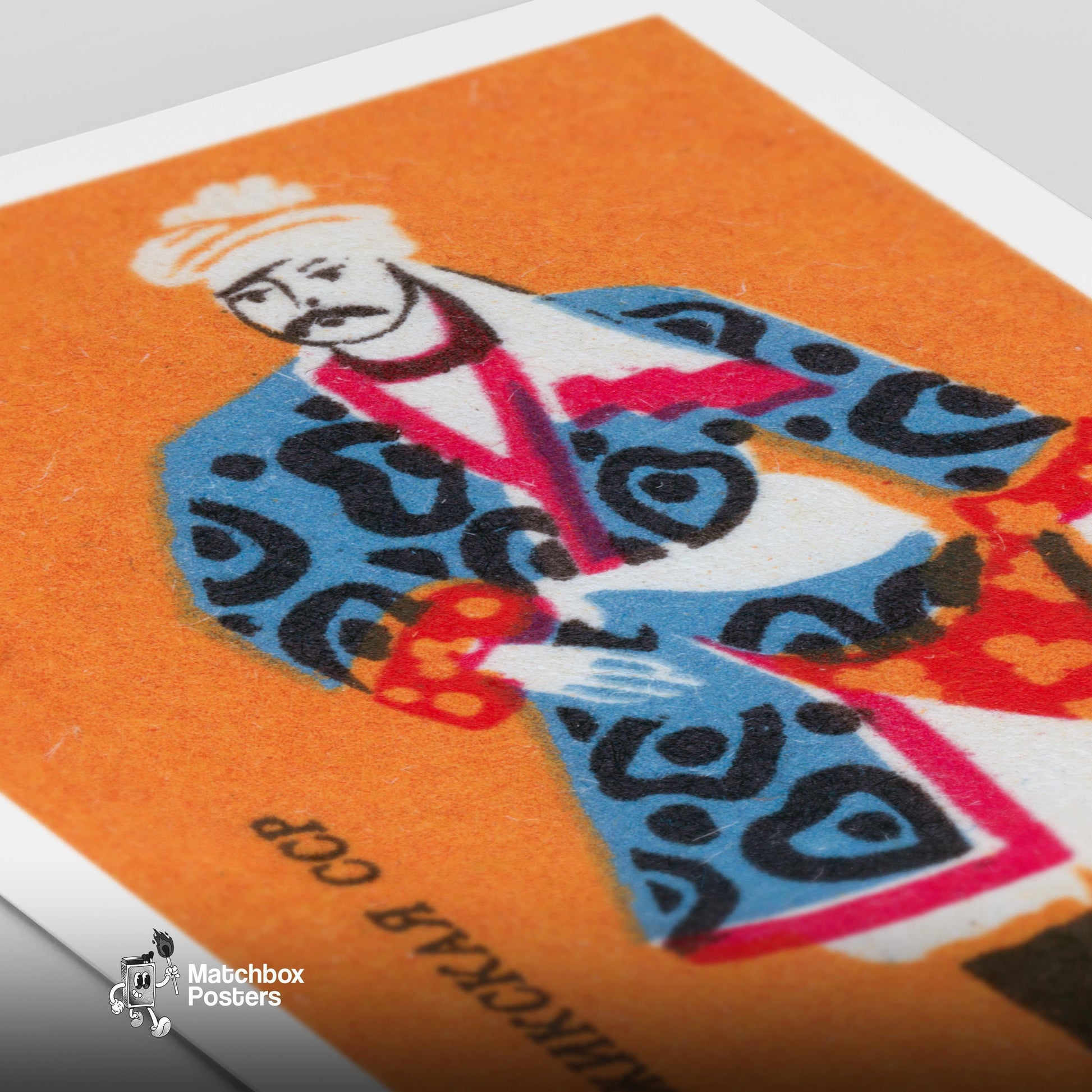 Tajik Man - vintage matchbox label print - close-up detail