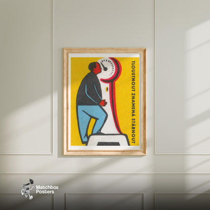 Man on Scale - vintage matchbox label print - bedroom mockup