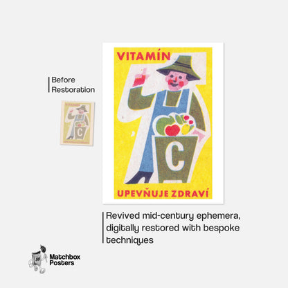Smiling Farmer - vintage matchbox label print - framed wall art preview
