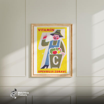 Smiling Farmer - vintage matchbox label print - bedroom mockup