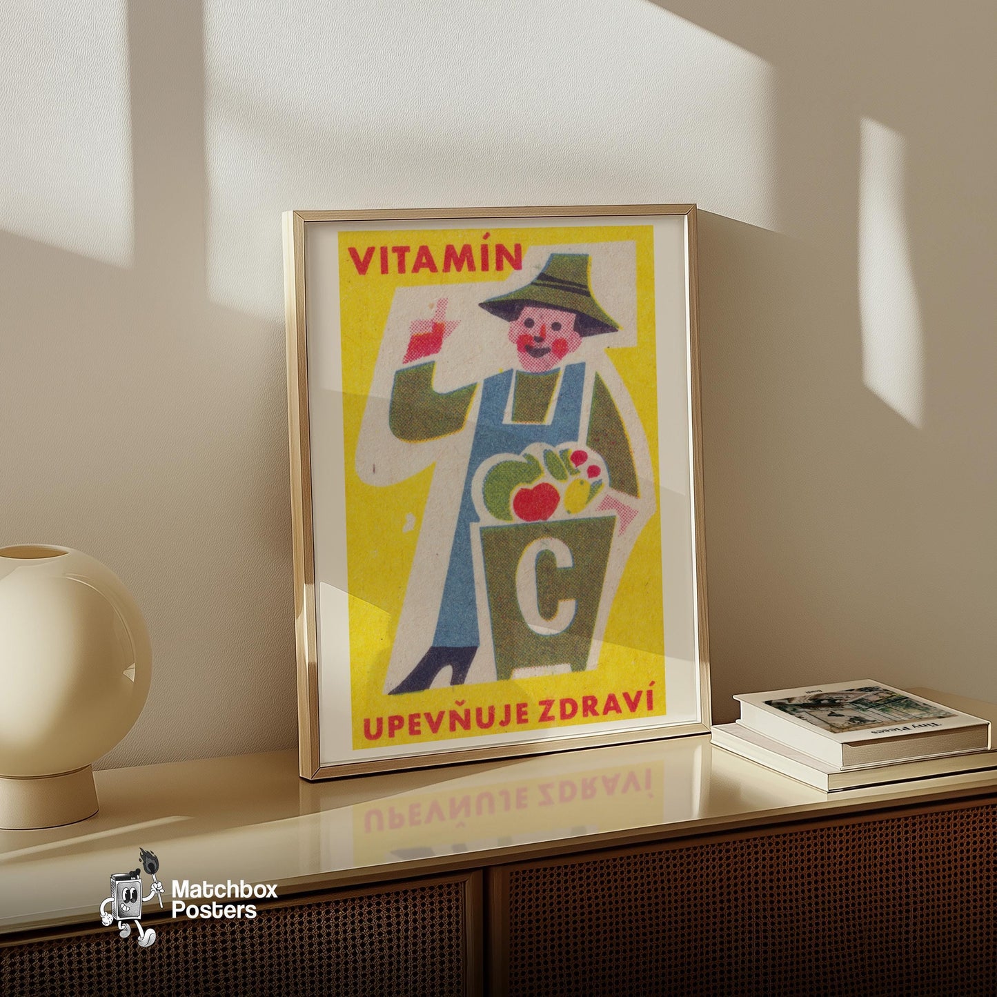 Smiling Farmer - vintage matchbox label print - size comparison