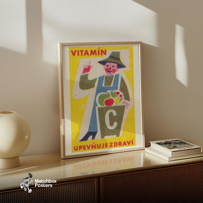 Smiling Farmer - vintage matchbox label print - size comparison