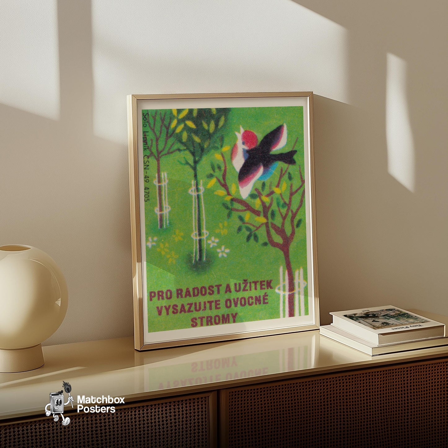 Plant Fruit Trees and Benefit - vintage matchbox label print - size comparison