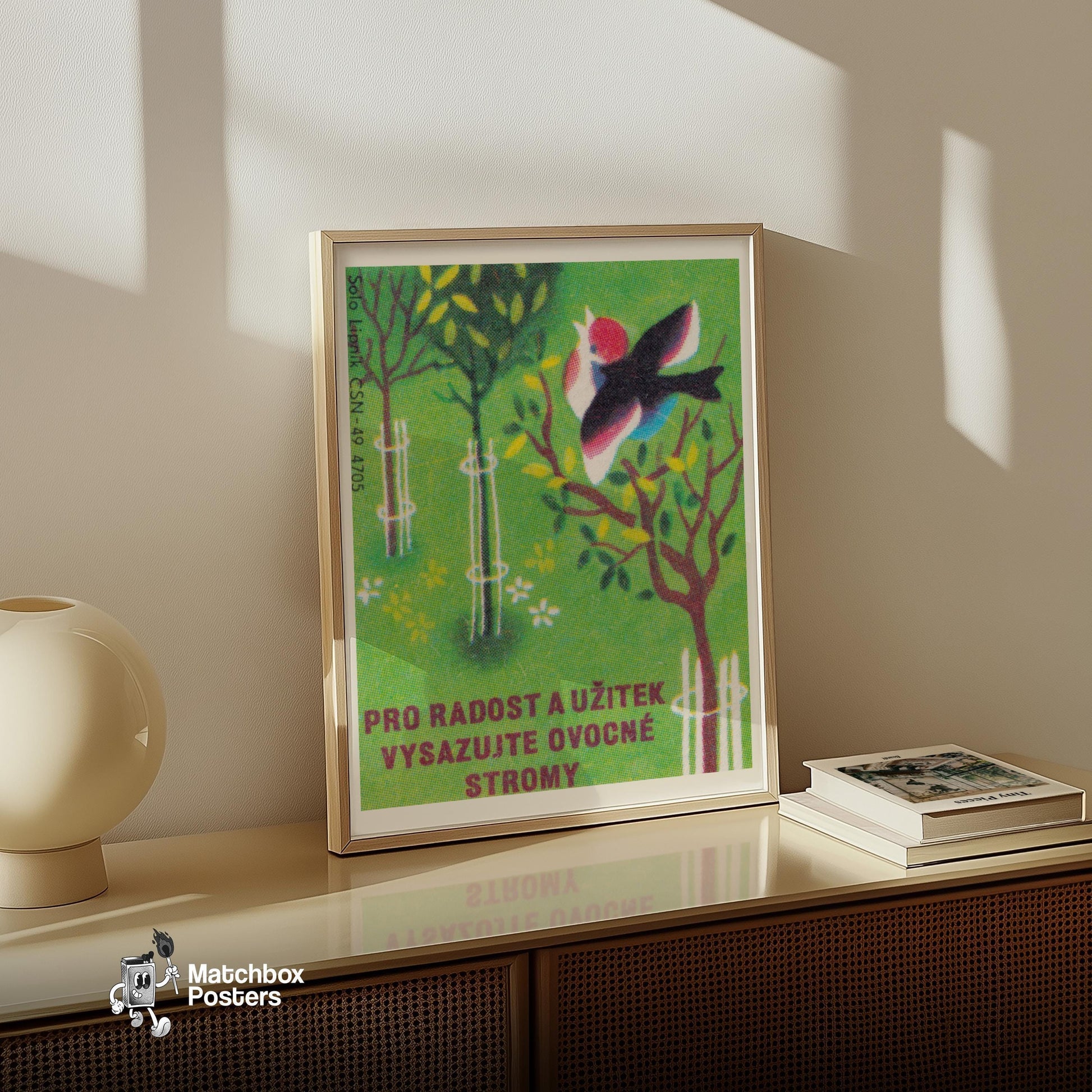 Plant Fruit Trees and Benefit - vintage matchbox label print - size comparison