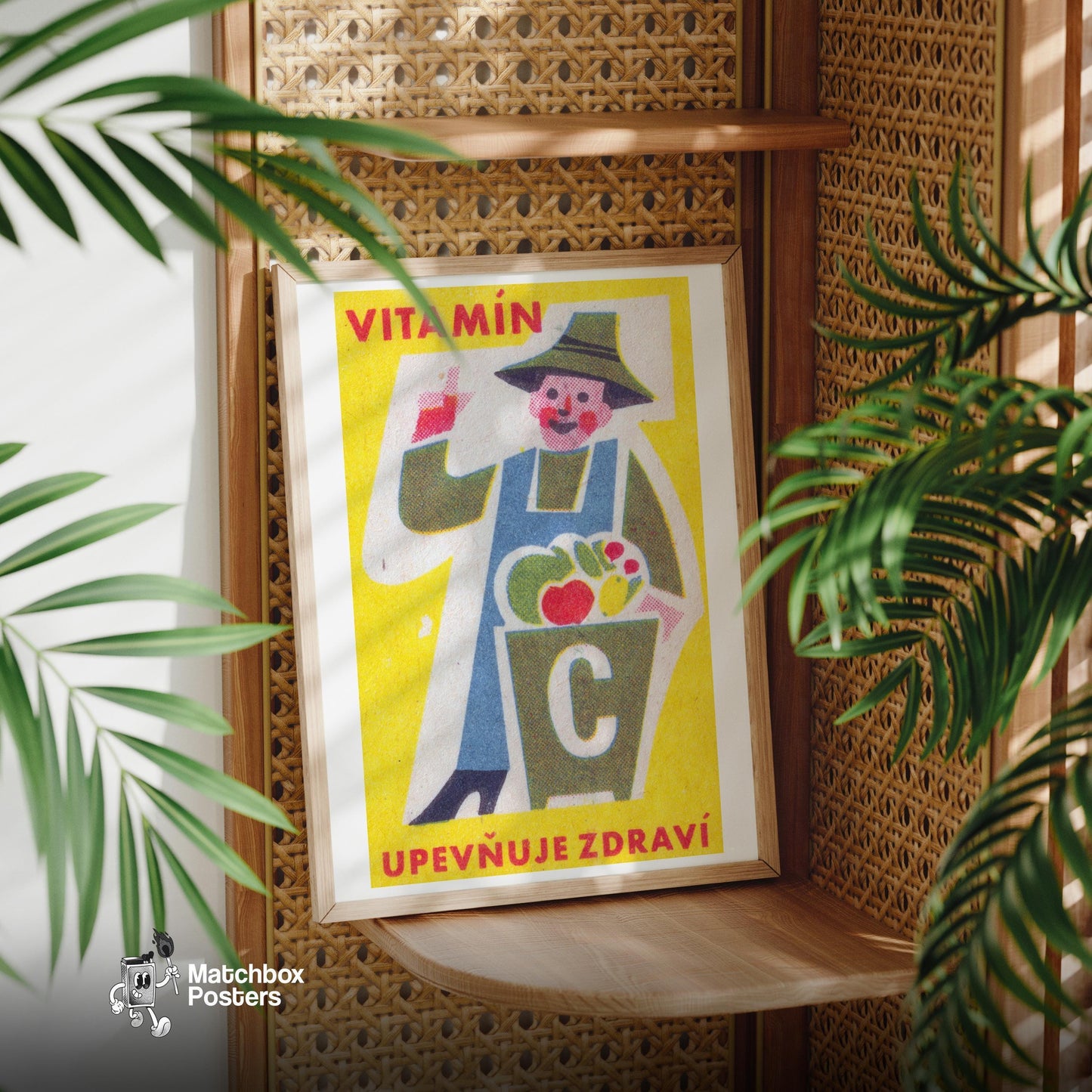 Smiling Farmer - vintage matchbox label print - office wall