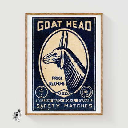 Goat Head - vintage matchbox label print