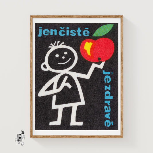 Child with Red Apple - vintage matchbox label print