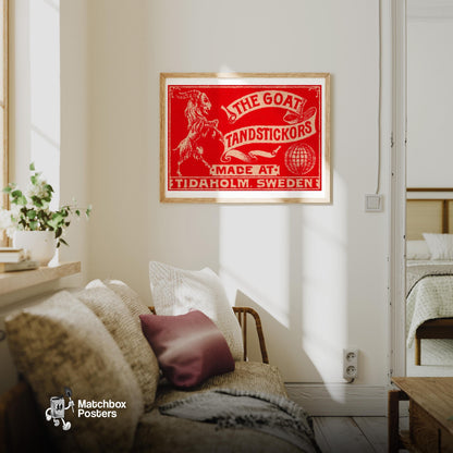 The Goat - vintage matchbox label print - living room mockup