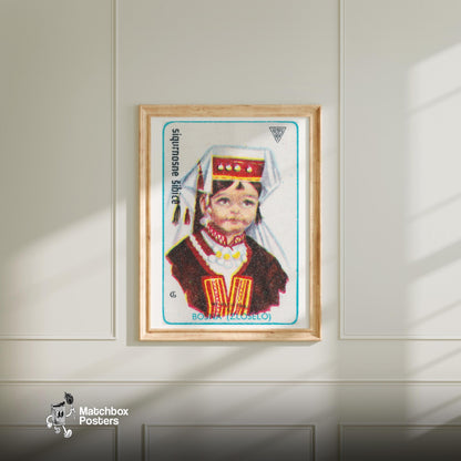 Bosnian Girl - vintage matchbox label print - bedroom mockup