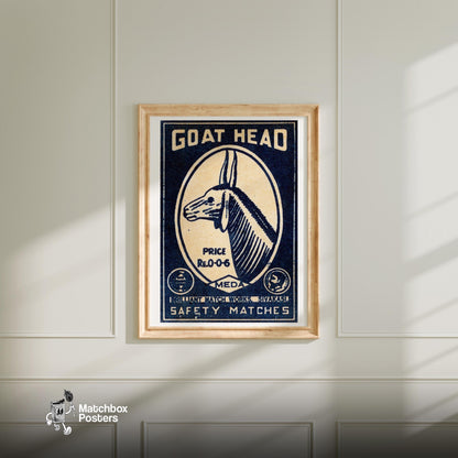 Goat Head - vintage matchbox label print - bedroom mockup
