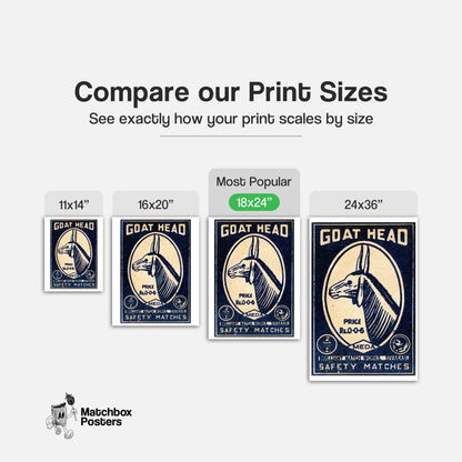 Goat Head - vintage matchbox label print - gallery wall preview