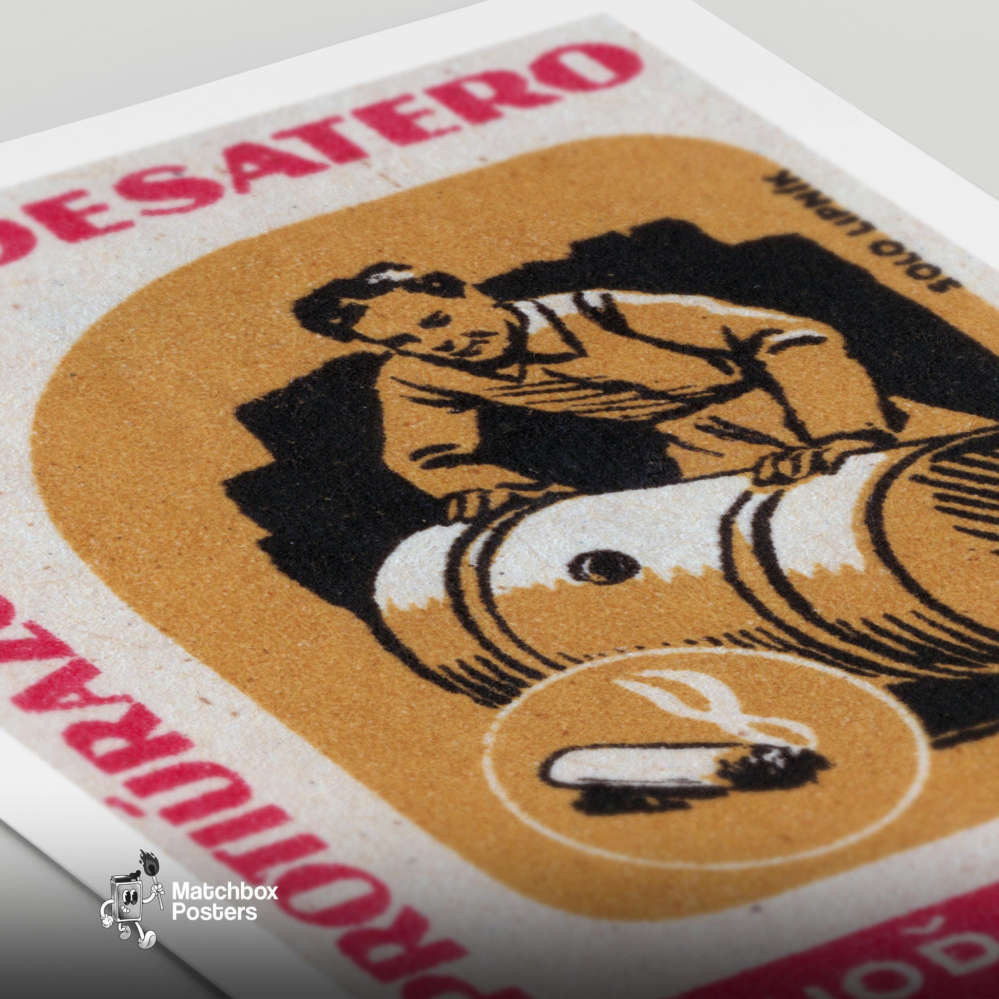 Beware Lit Cigarettes! - vintage matchbox label print - close-up detail