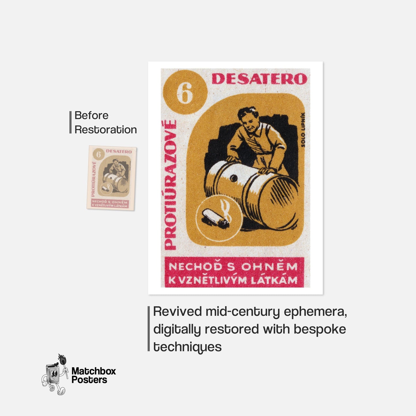 Beware Lit Cigarettes! - vintage matchbox label print - framed wall art preview