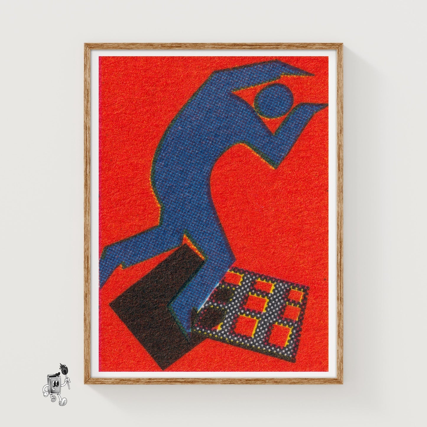 Blue Figure - vintage matchbox label print