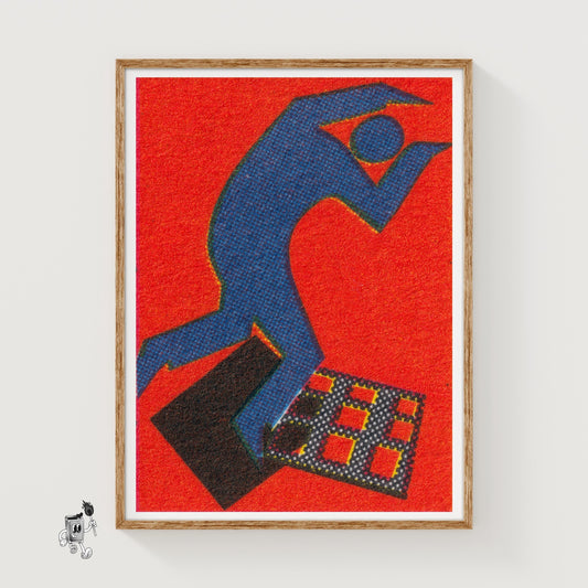 Blue Figure - vintage matchbox label print