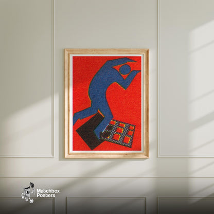 Blue Figure - vintage matchbox label print - bedroom mockup