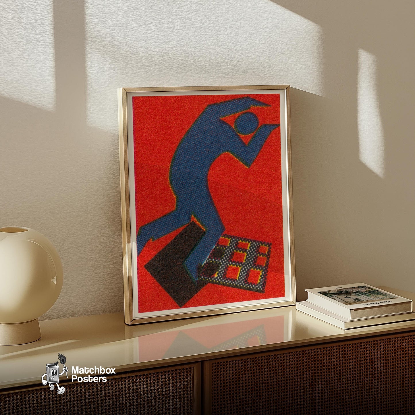 Blue Figure - vintage matchbox label print - size comparison