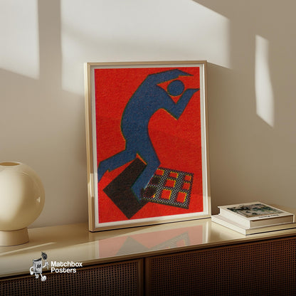 Blue Figure - vintage matchbox label print - size comparison