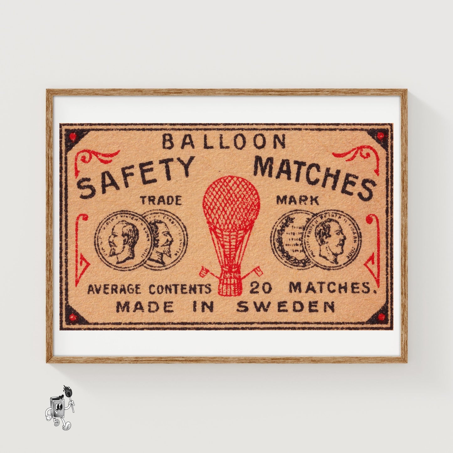 Red Hot Air Balloon - vintage matchbox label print