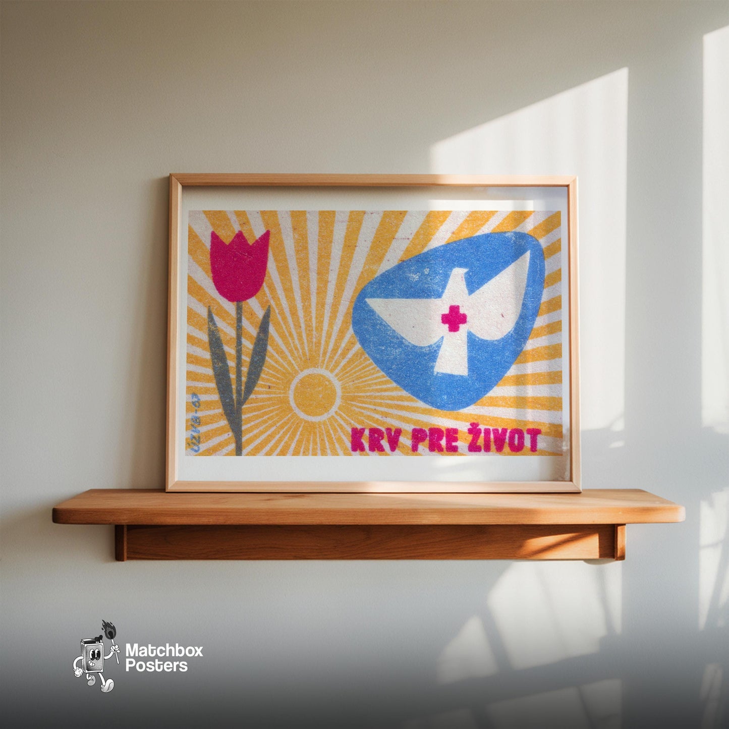 Dove with Red Cross - vintage matchbox label print - size comparison