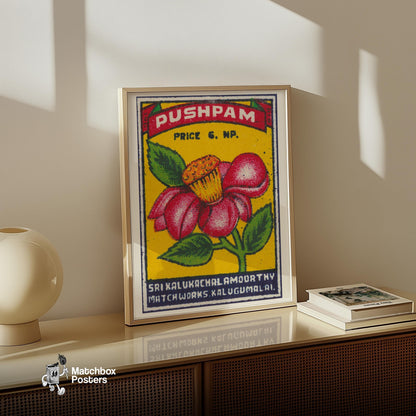 Red Flower - vintage matchbox label print - size comparison