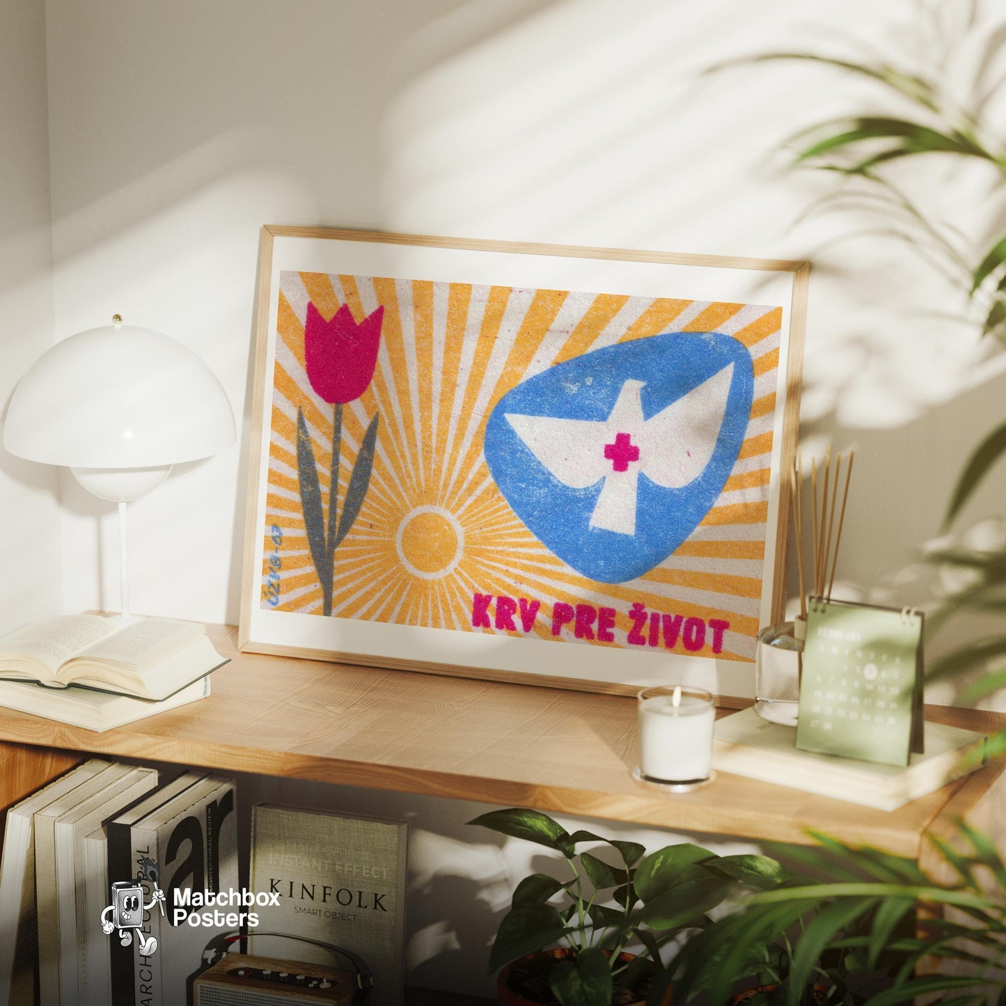 Dove with Red Cross - vintage matchbox label print - office wall