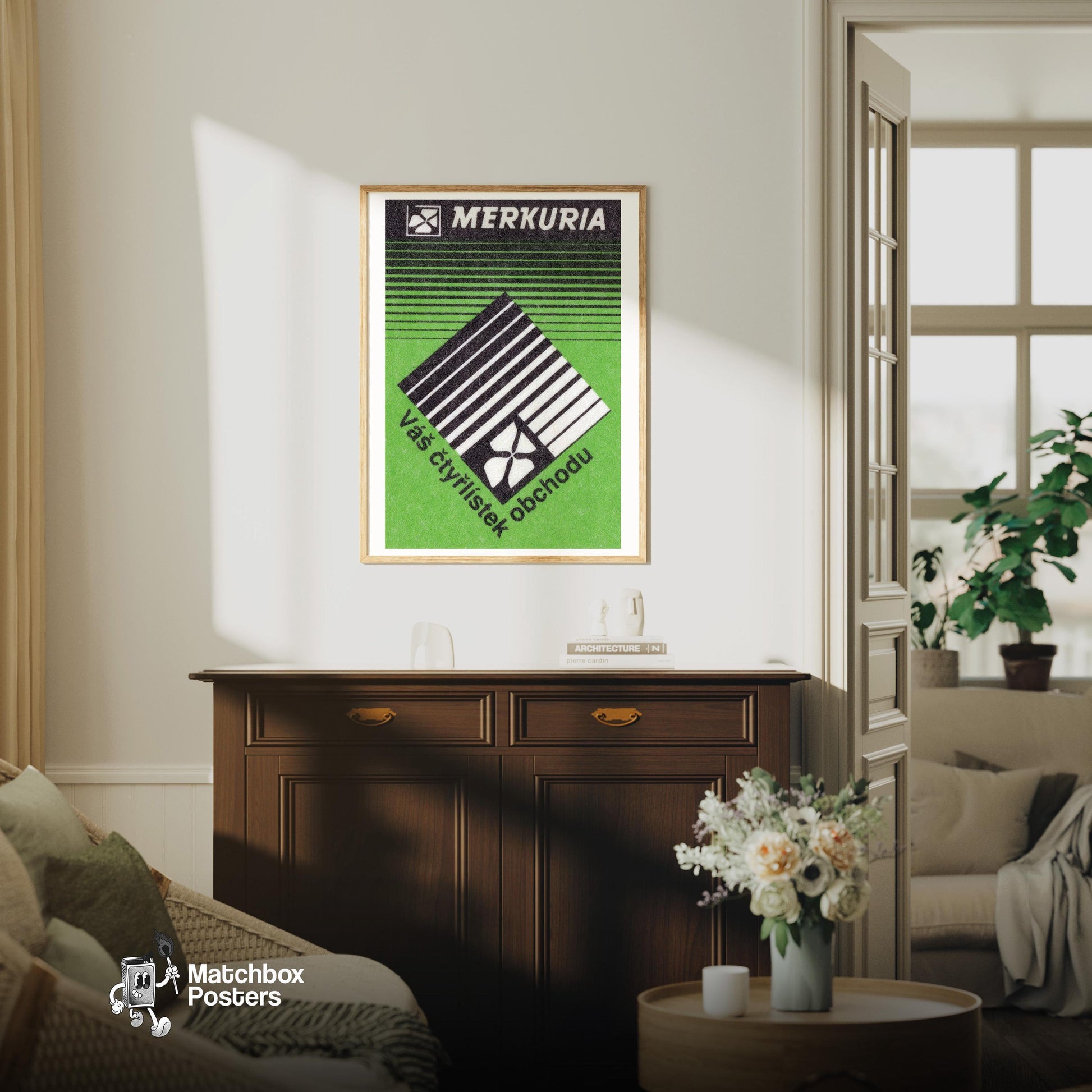 Your Four Leaf Clover - vintage matchbox label print - living room mockup