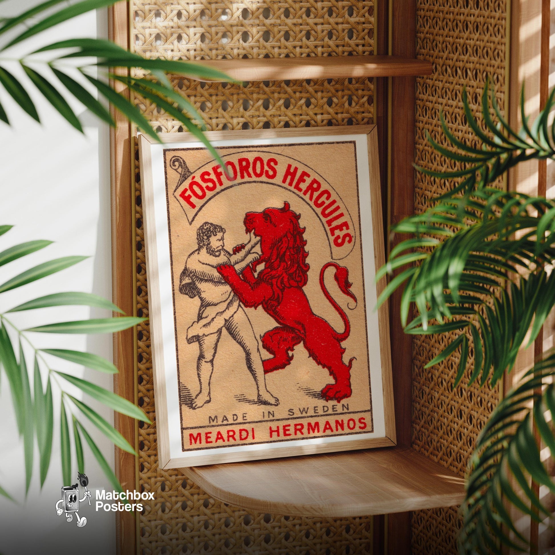 Hercules and Lion - vintage matchbox label print - office wall