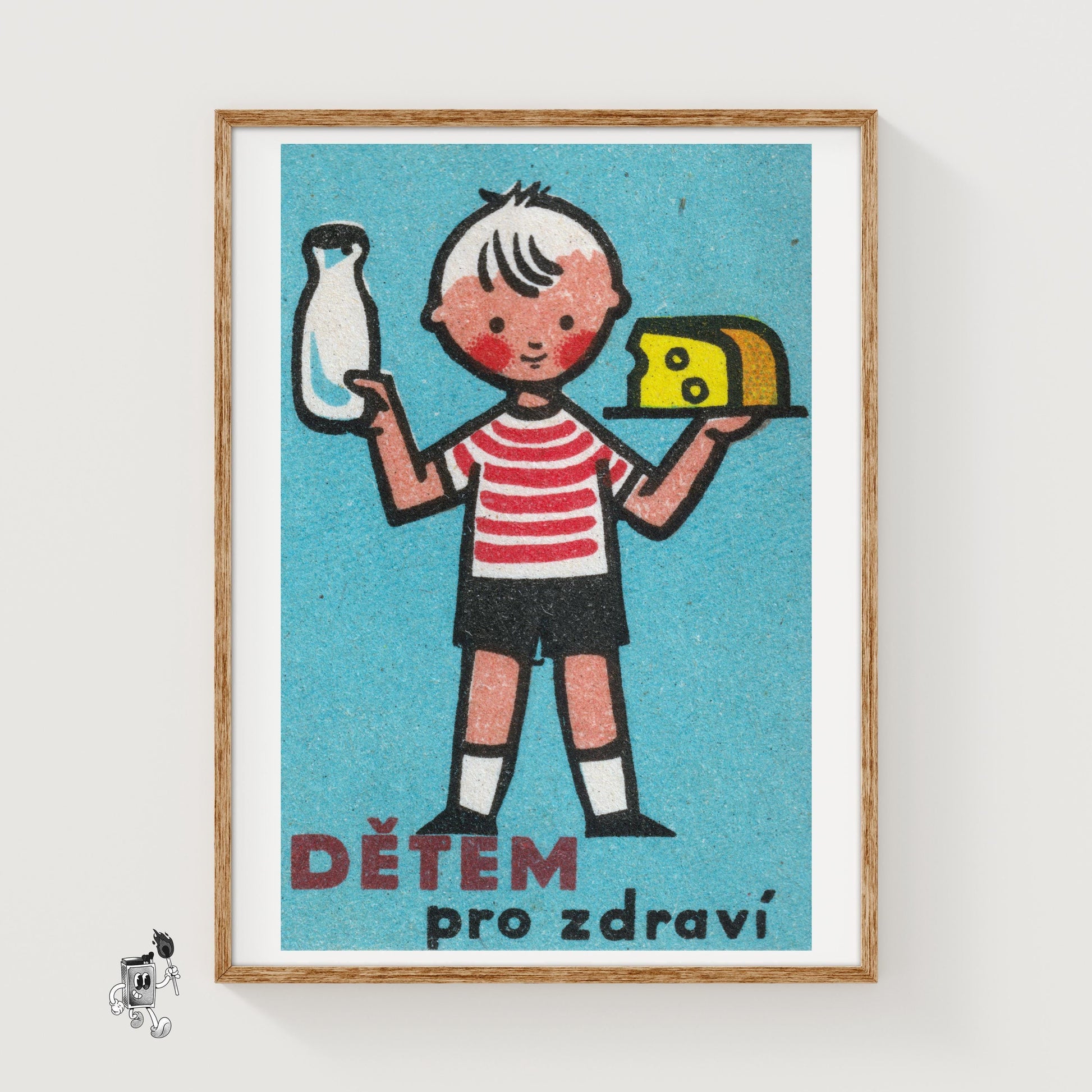 Child Holding Milk Bottle - vintage matchbox label print