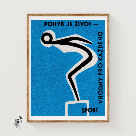Swimming for Health - vintage matchbox label print