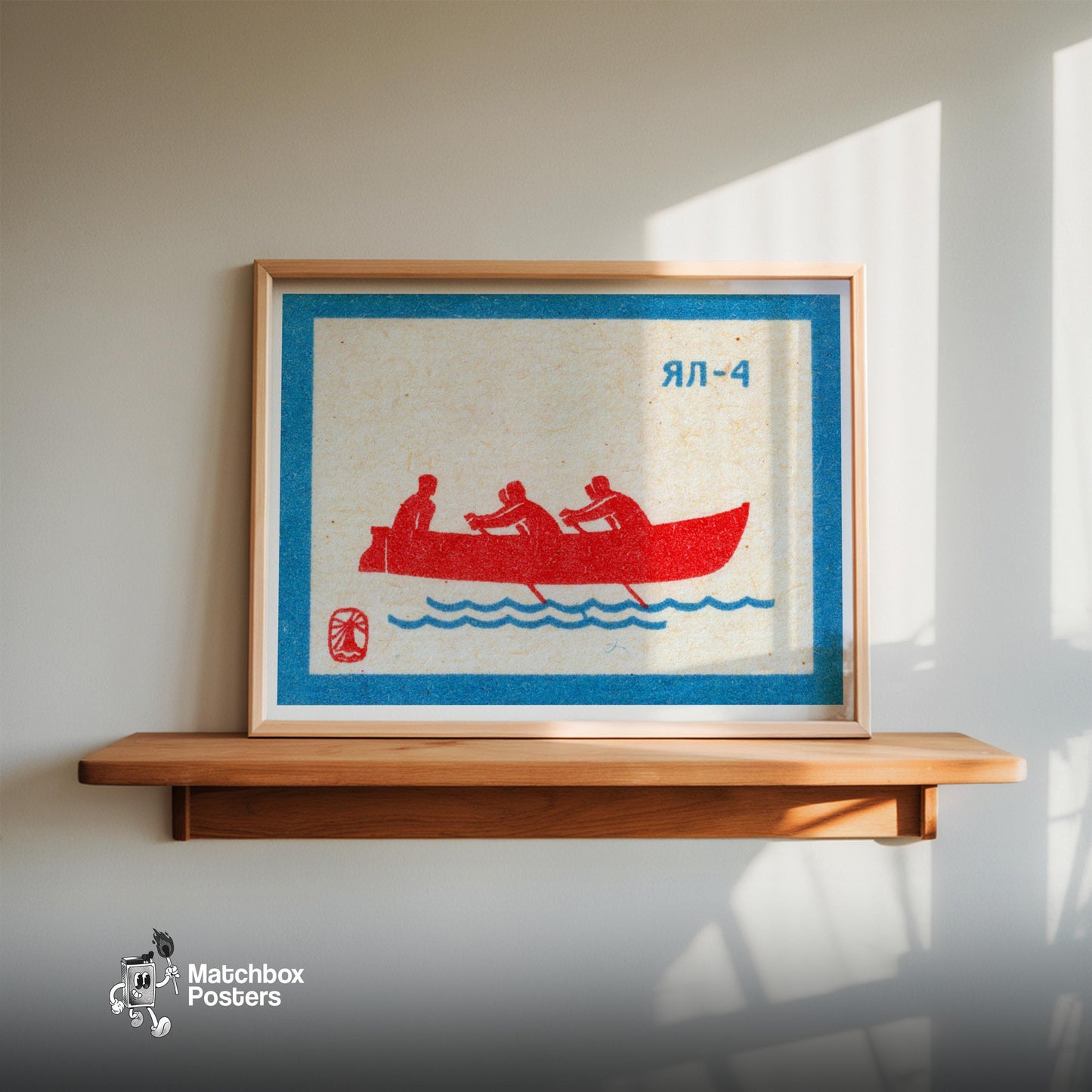 Rowers on Water - vintage matchbox label print - size comparison