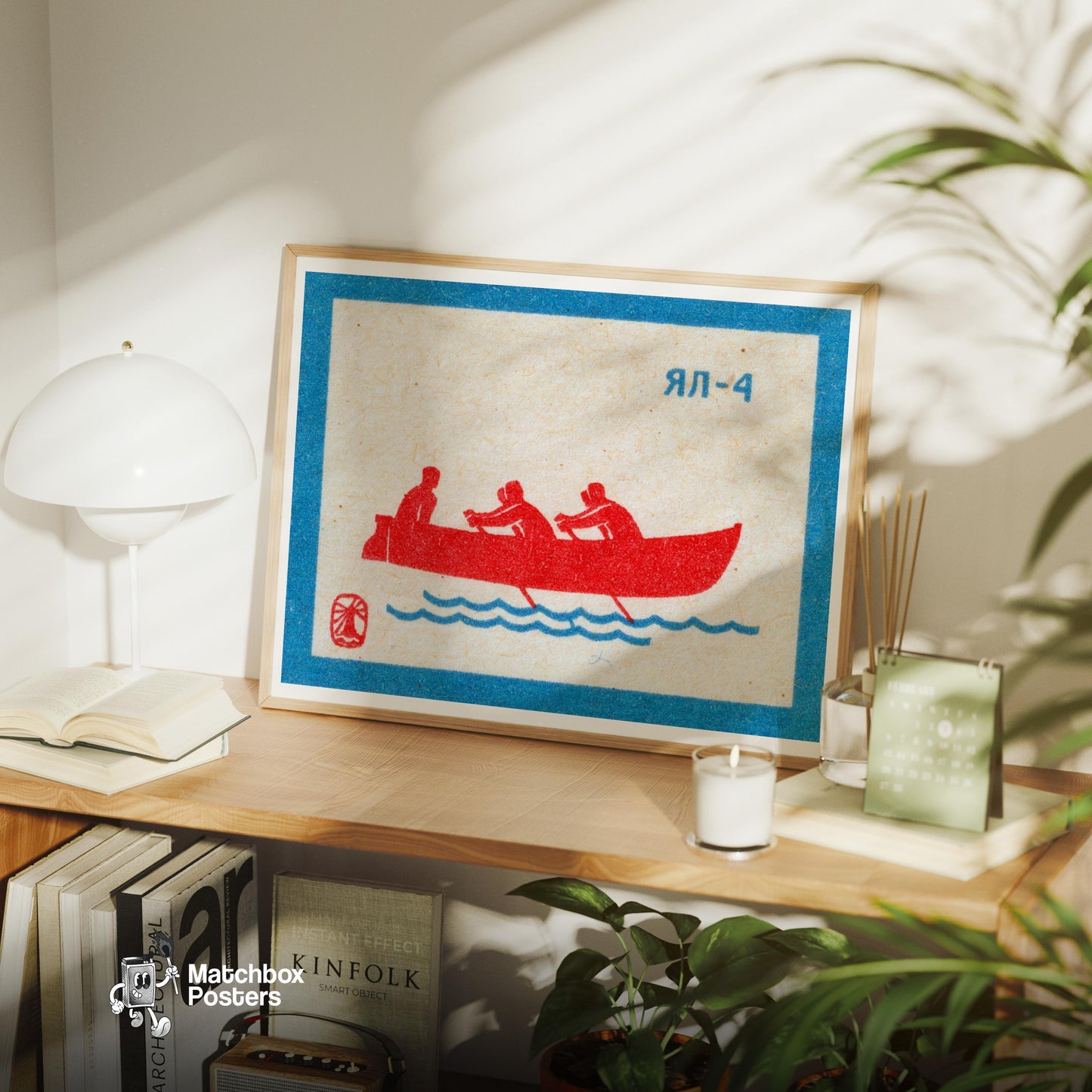 Rowers on Water - vintage matchbox label print - office wall