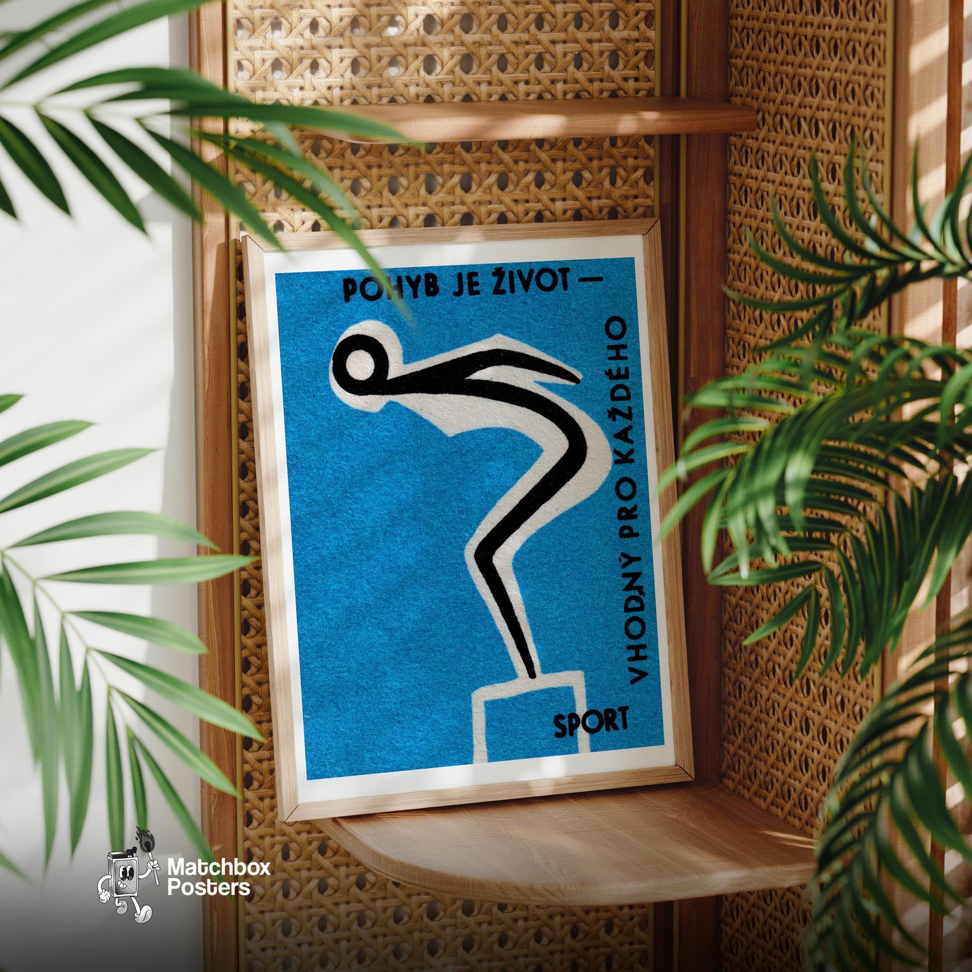 Swimming for Health - vintage matchbox label print - office wall