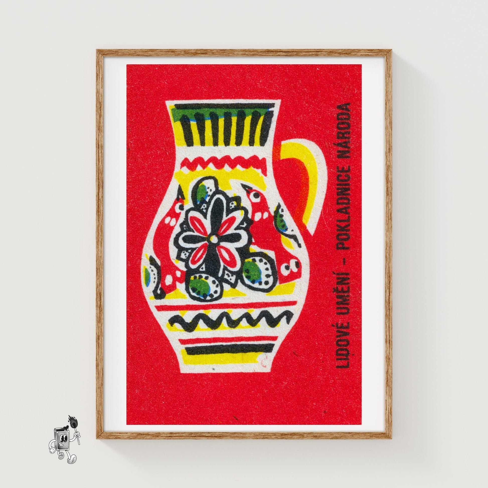 Folk Art Jug - vintage matchbox label print