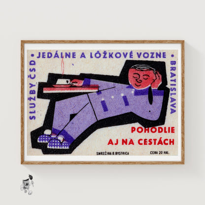 Reclining Traveler - vintage matchbox label print
