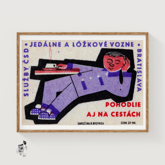 Reclining Traveler - vintage matchbox label print