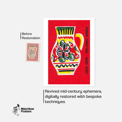 Folk Art Jug - vintage matchbox label print - framed wall art preview