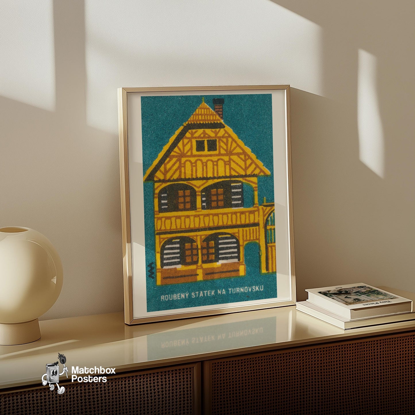Traditional Wooden House - vintage matchbox label print - size comparison