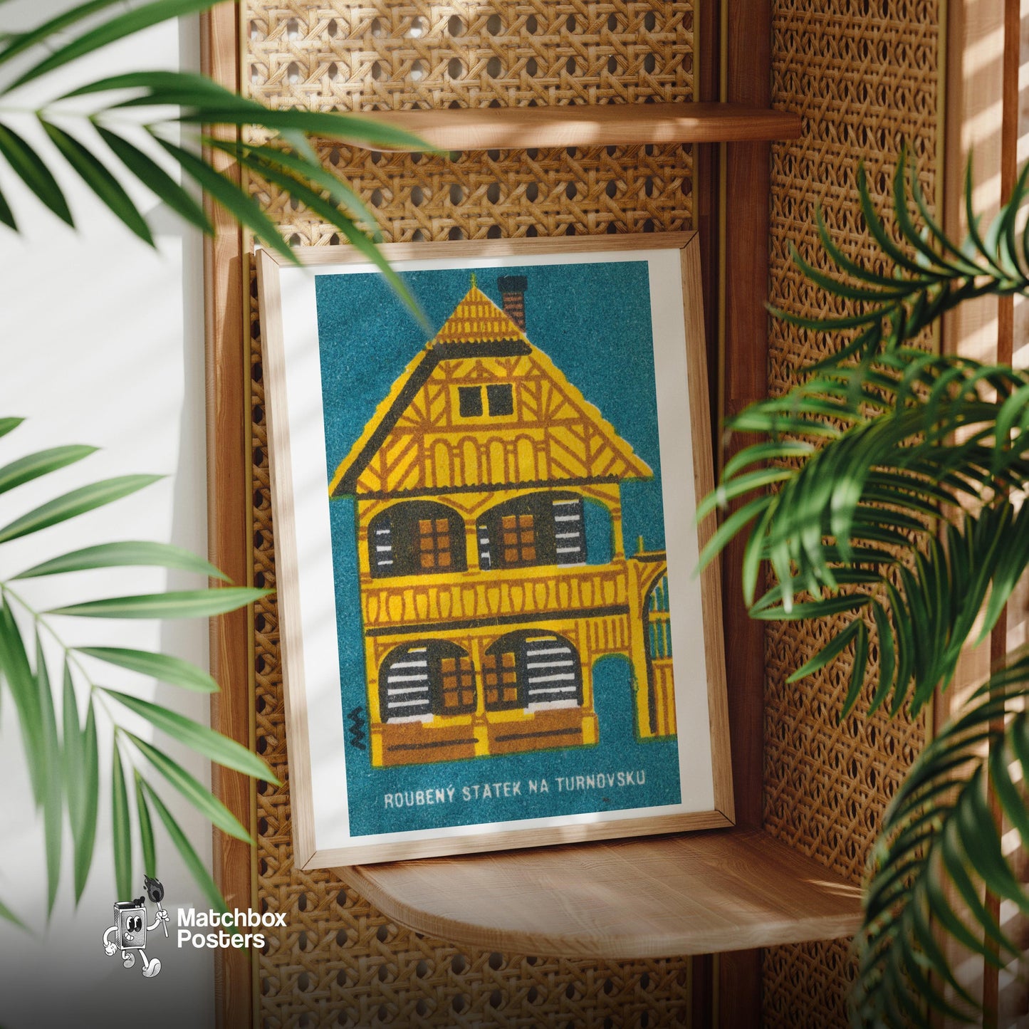 Traditional Wooden House - vintage matchbox label print - office wall
